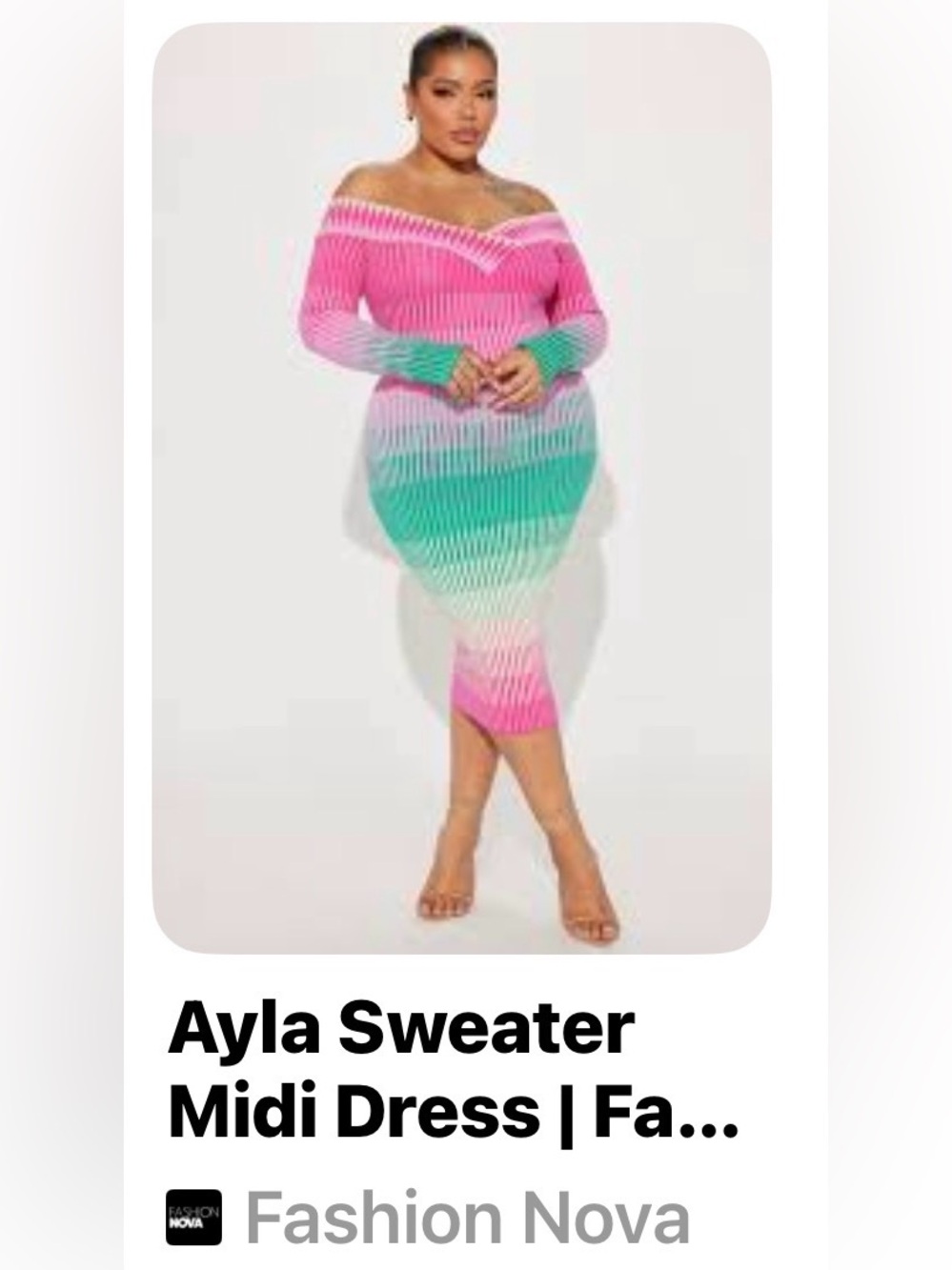 New With Tags- Fashion Nova Ayla Pink & Green Ombre Off-Shoulder Sweater Dress